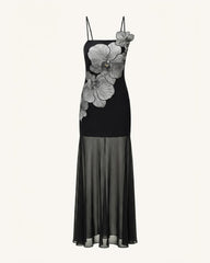 Orchid Embroidered Strappy Sheer Maxi Dress - Black