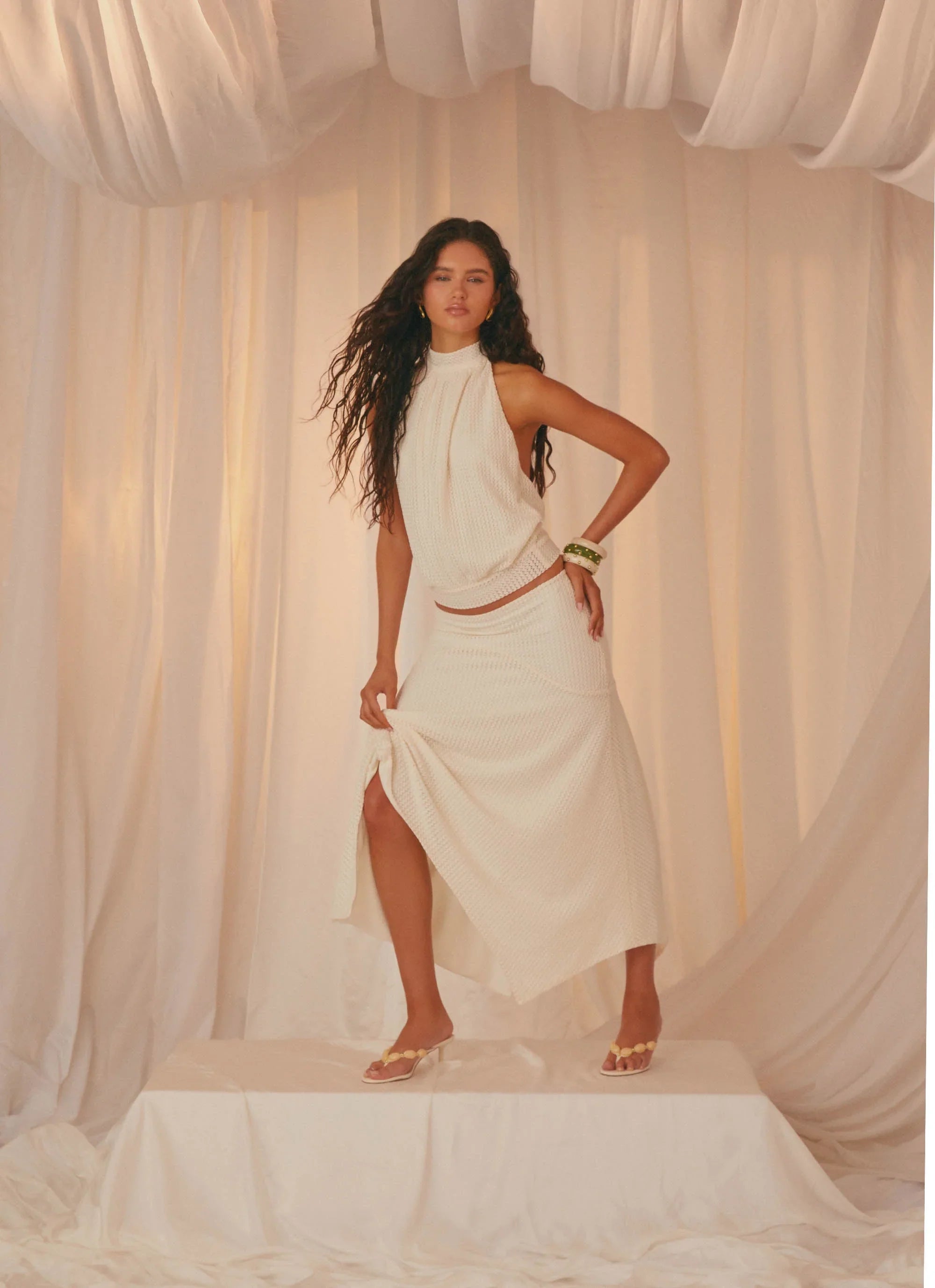 Evaden Low Rise Midi Skirt - Ivory
