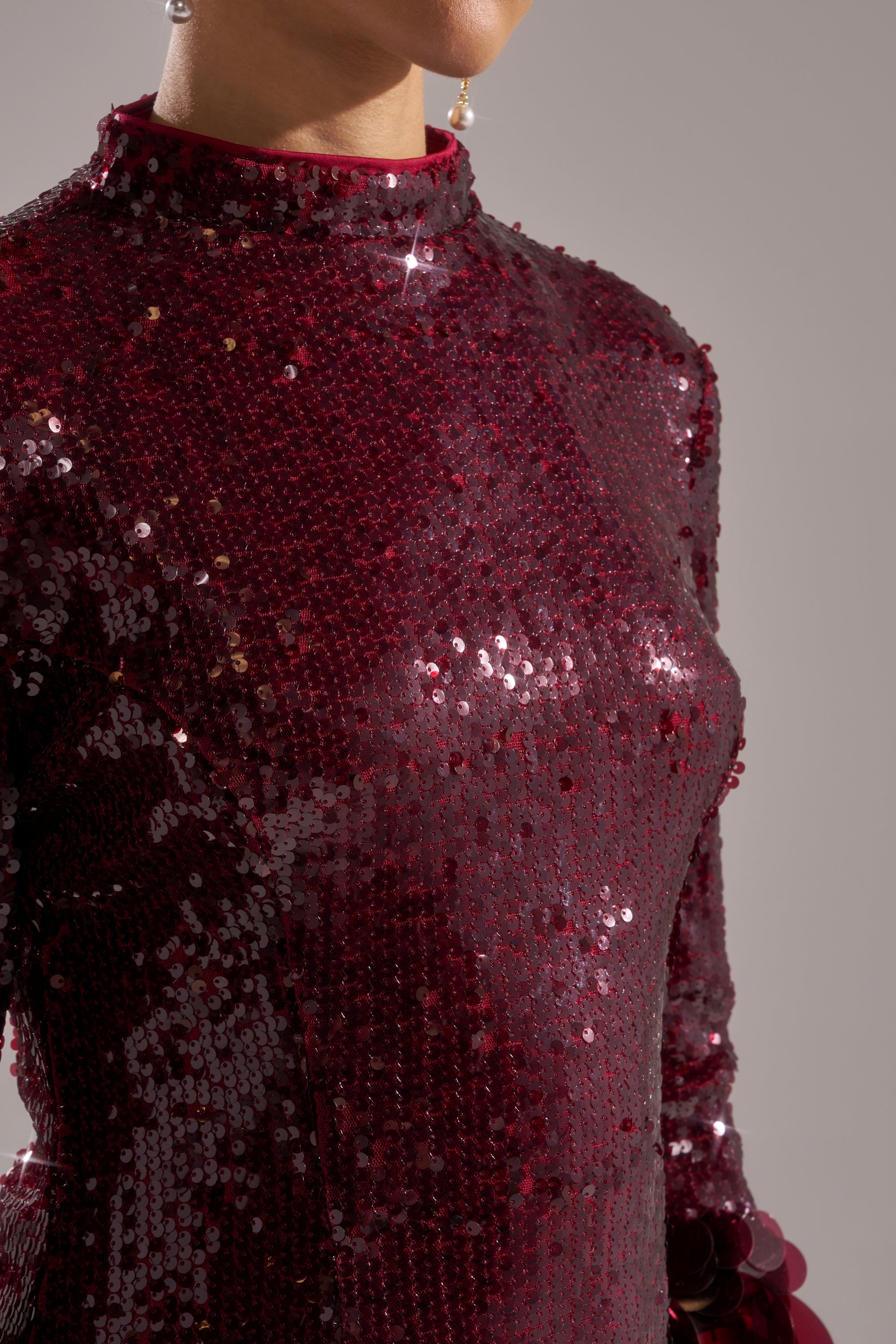 THE MOMENT SEQUIN MINI DRESS IN BURGUNDY