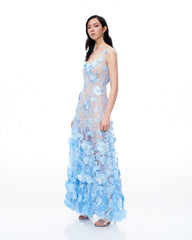 Clementine 3D Floral Embroidered Dress - Blue