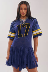 VARSITY BLUES LACE MINI DRESS