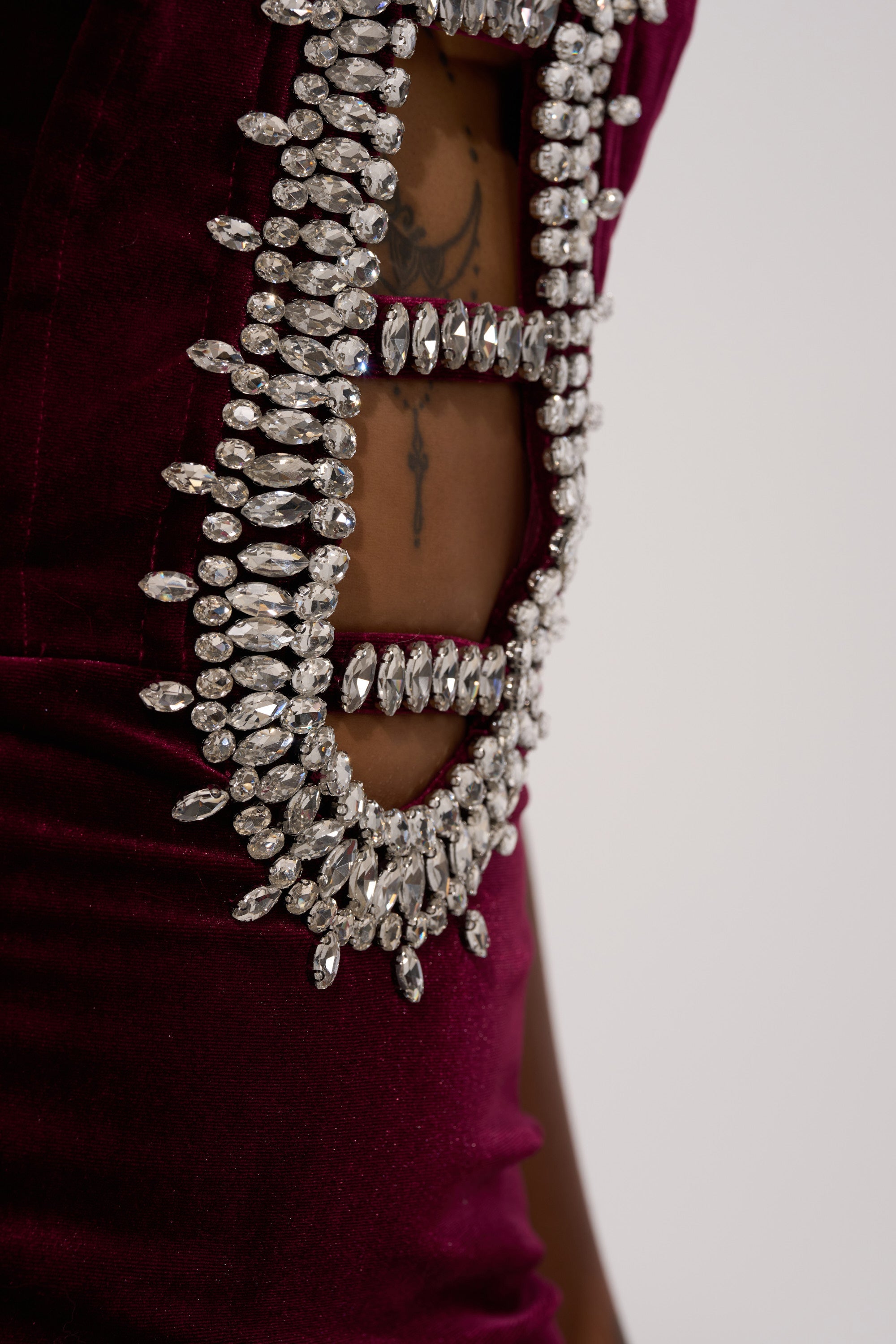 FEELIN THE LOVE VELVET RHINESTONE MIDI DRESS