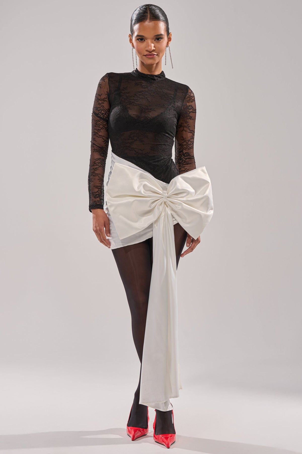 GIFT WRAPPED LONG SLEEVE LACE MINI DRESS