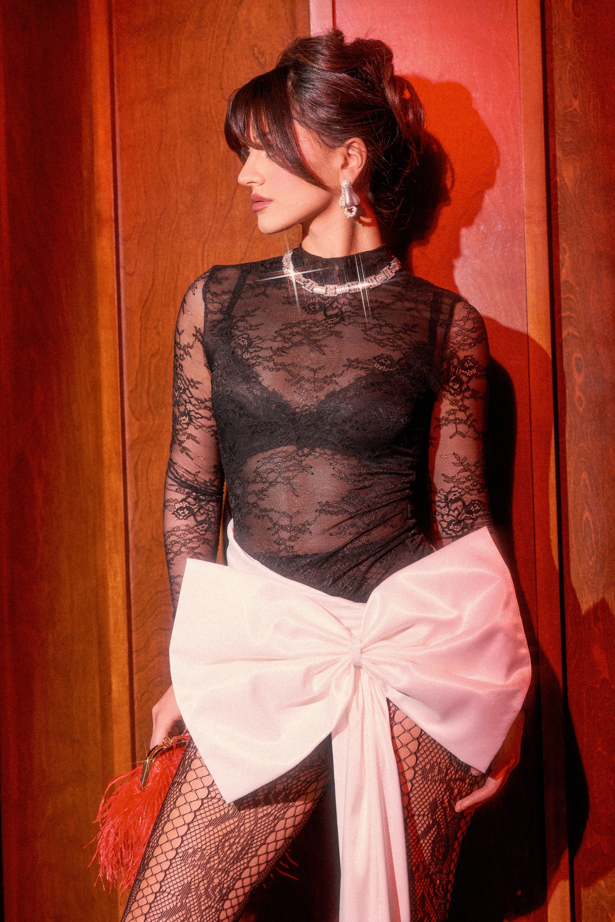 GIFT WRAPPED LONG SLEEVE LACE MINI DRESS