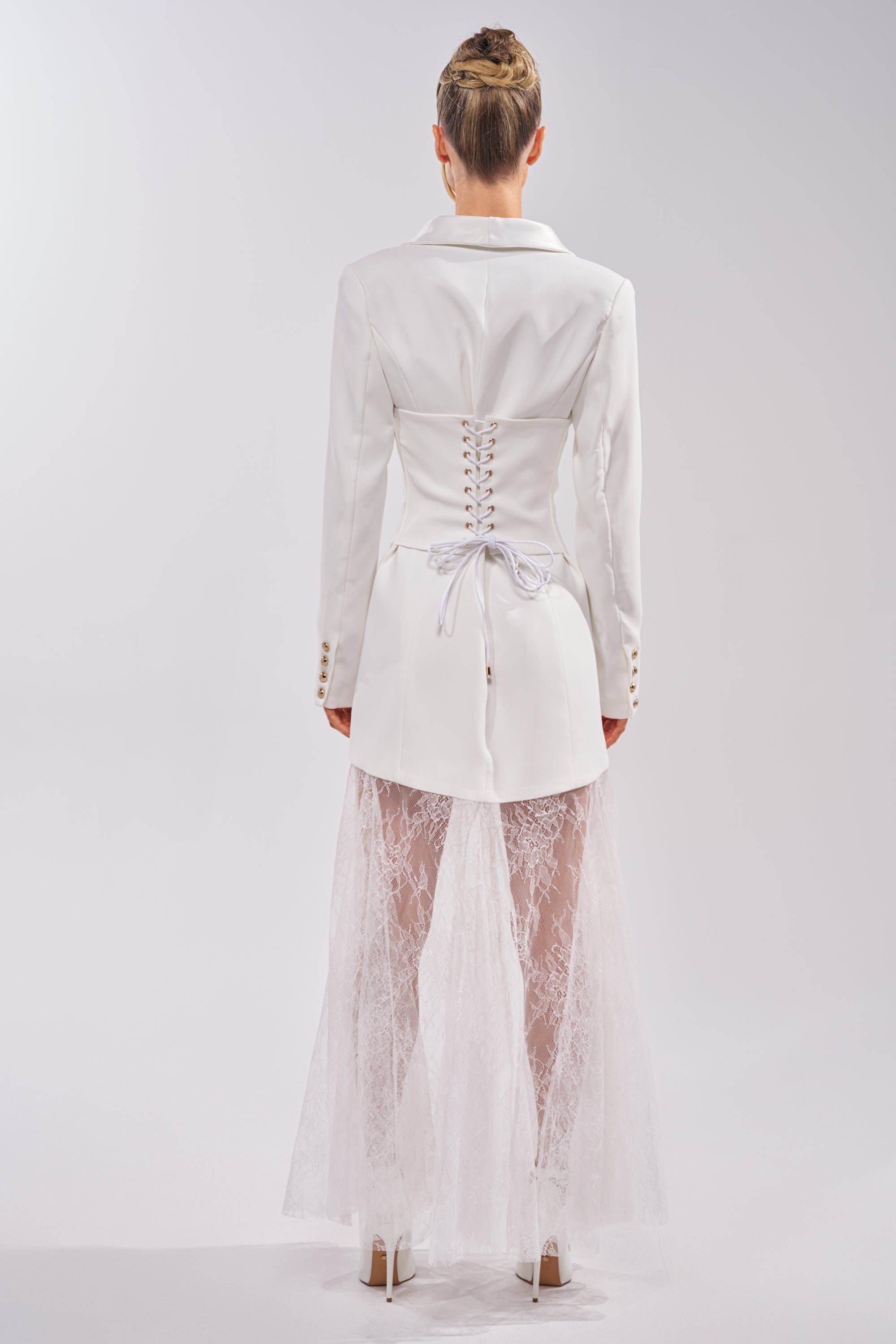 OK BOSS LADY BLAZER MAXI DRESS IN WHITE