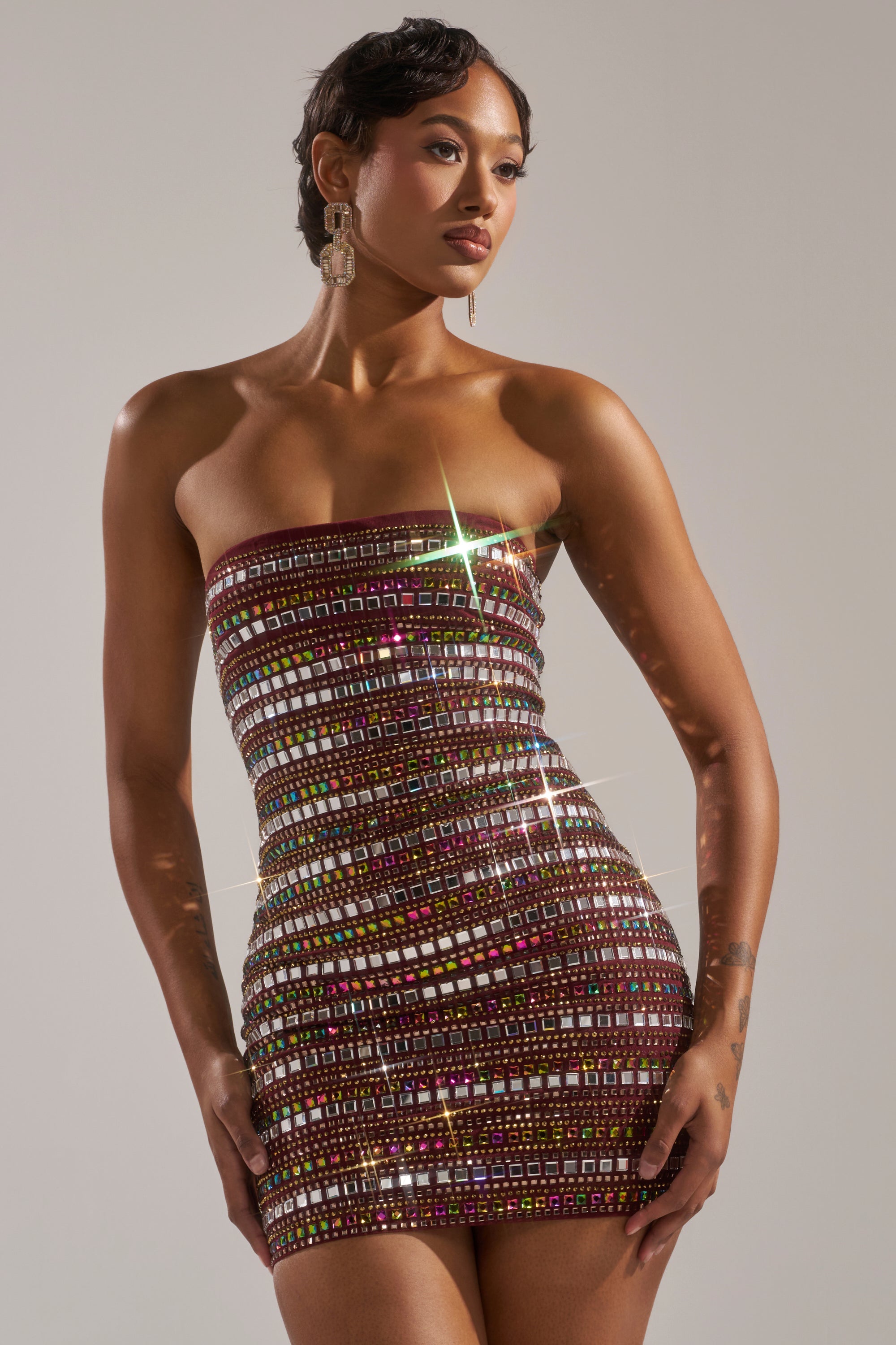 LOOK AT HER GLOW RHINESTONE MINI DRESS