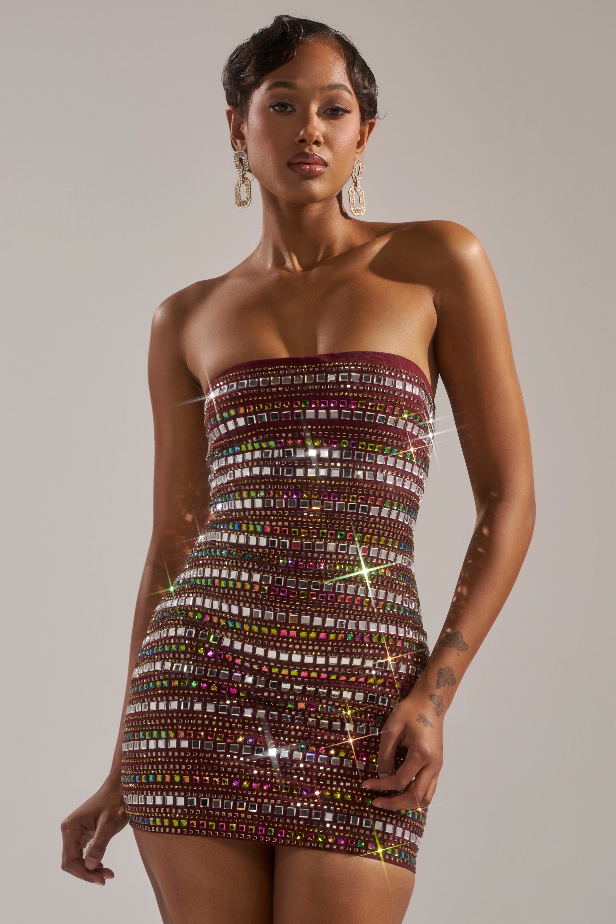 LOOK AT HER GLOW RHINESTONE MINI DRESS