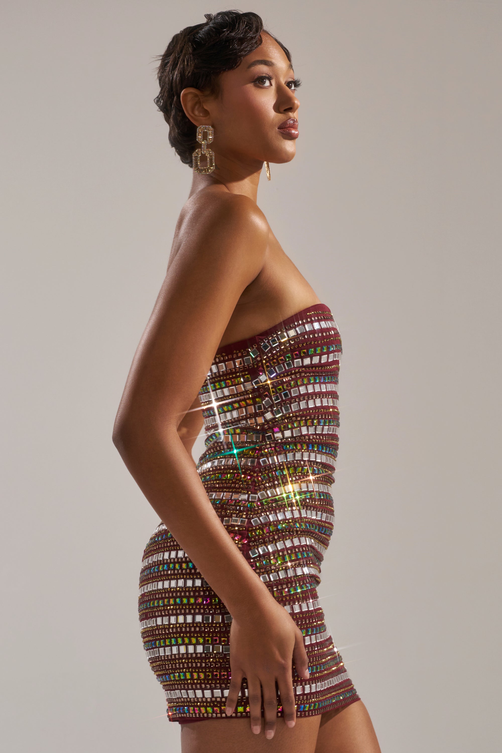 LOOK AT HER GLOW RHINESTONE MINI DRESS