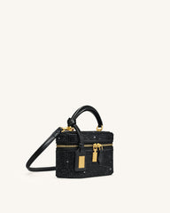Cleo Artificial Crystal Box Shape Top Handle Bag - Black