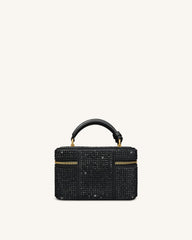 Cleo Artificial Crystal Box Shape Top Handle Bag - Black