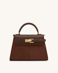 Elise Large Faux Suede Top Handle Bag - Mocha Brown