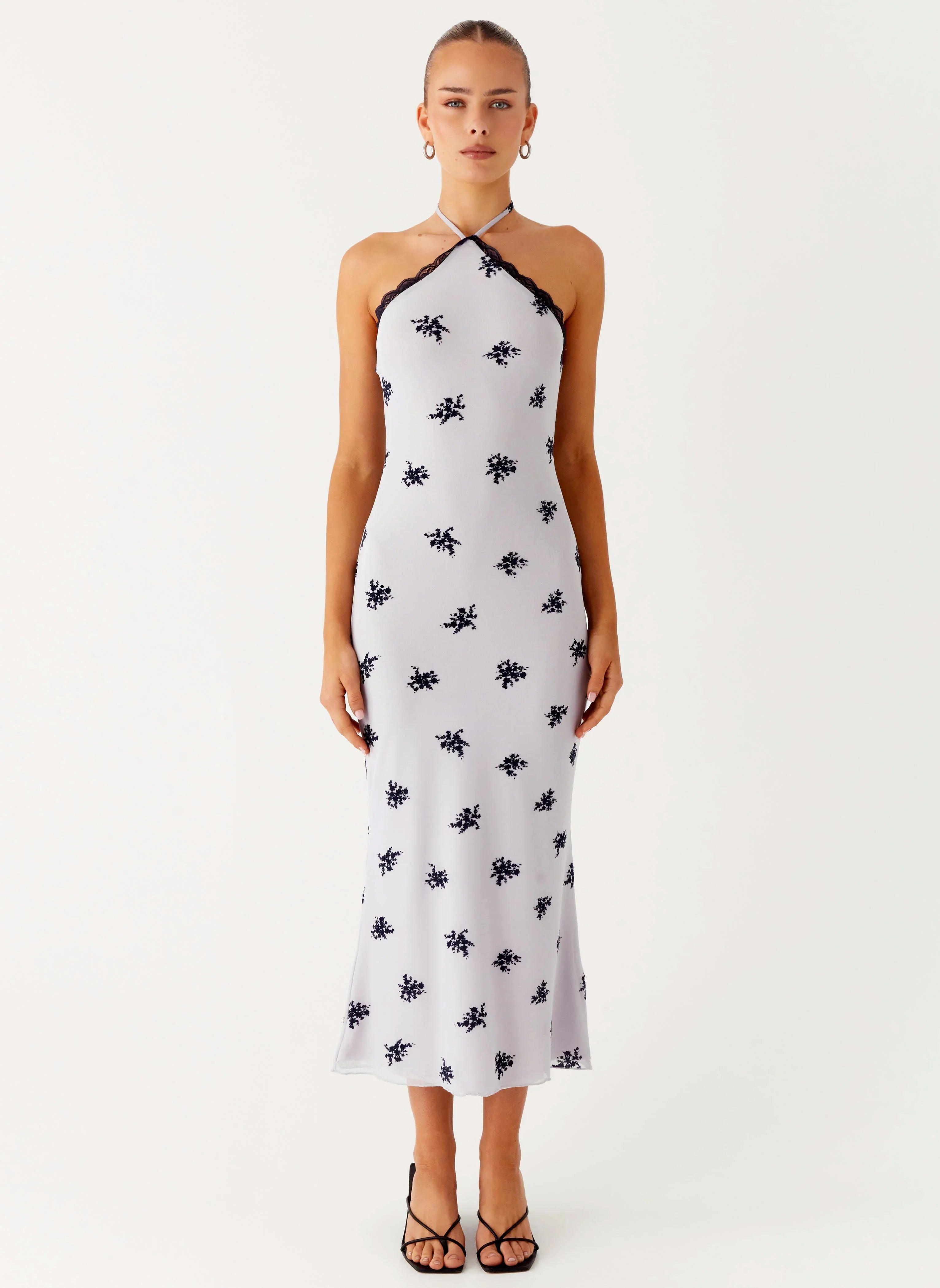 Nestel Flock Halter Midi Dress - Lilac