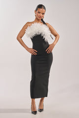 HEART ON MY SLEEVE BANDAGE MIDI DRESS IN BLACK