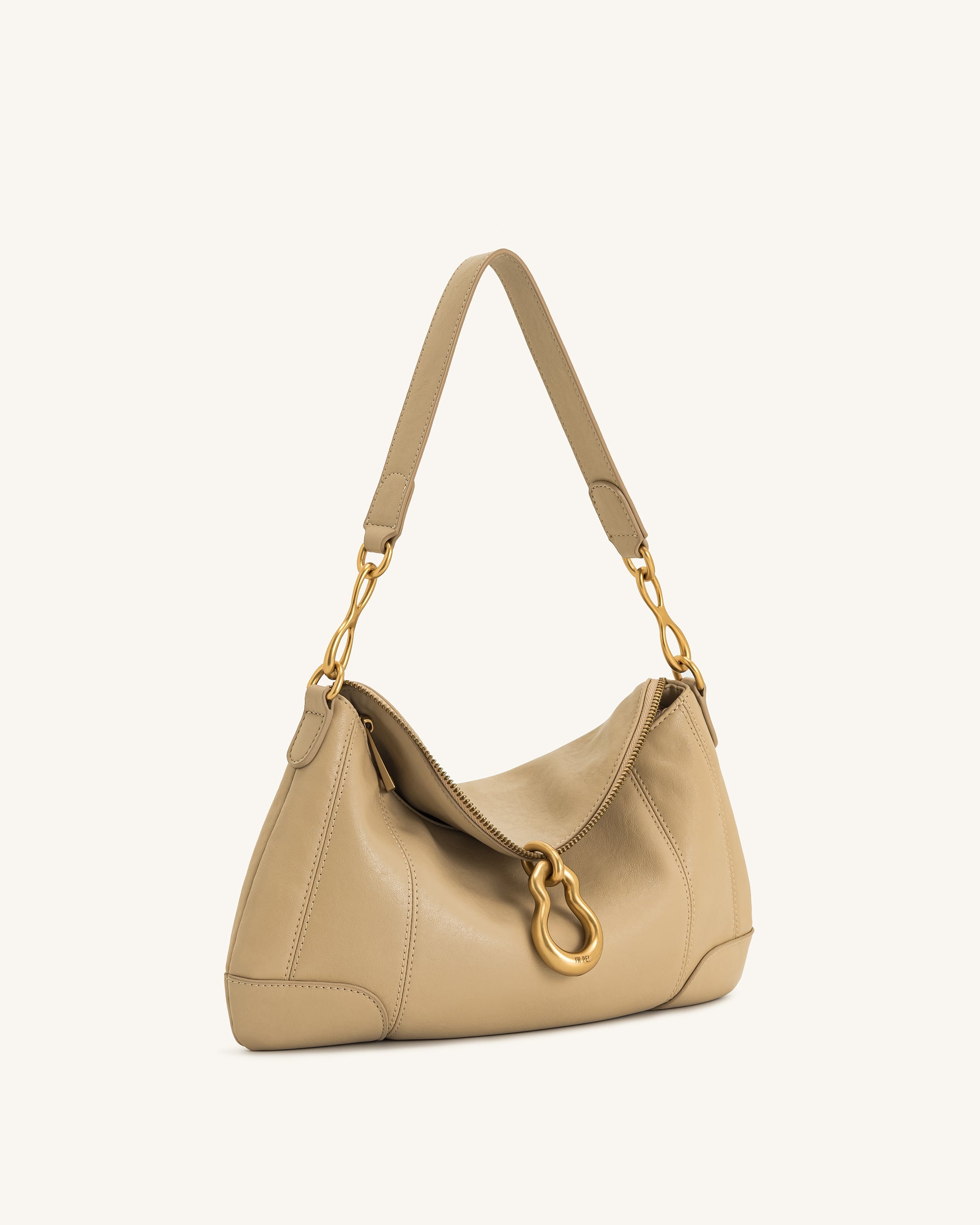 Jayla Metal Pendant Embellished Shoulder Bag - Khaki