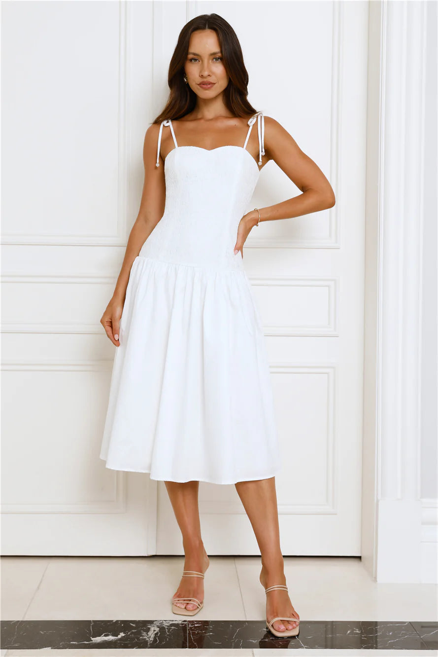 Sailing On A Dream Lace Midi Dress White