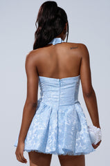 BRINA BROCADE MINI DRESS IN BLUE