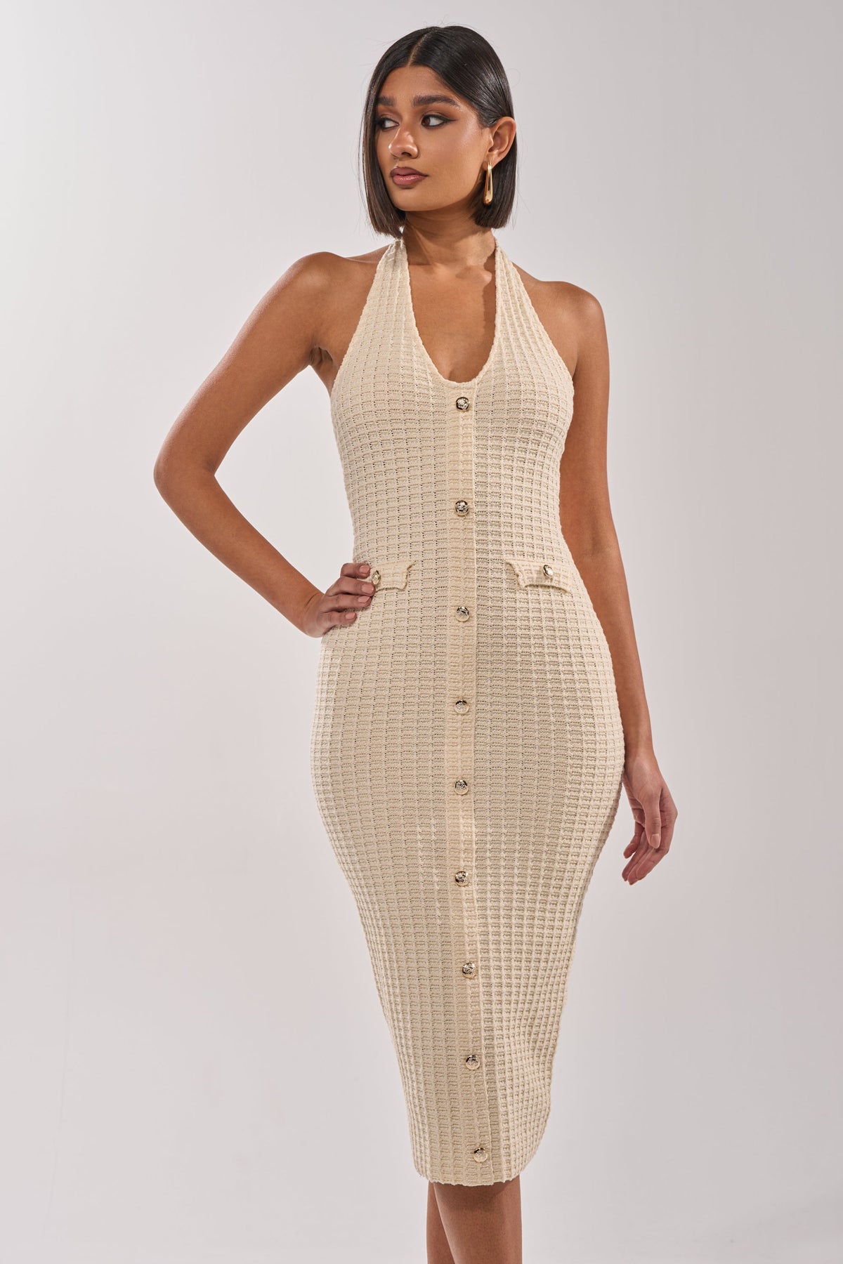 BUTTONED DOWN BADDIE MIDI DRESS IN WHITE