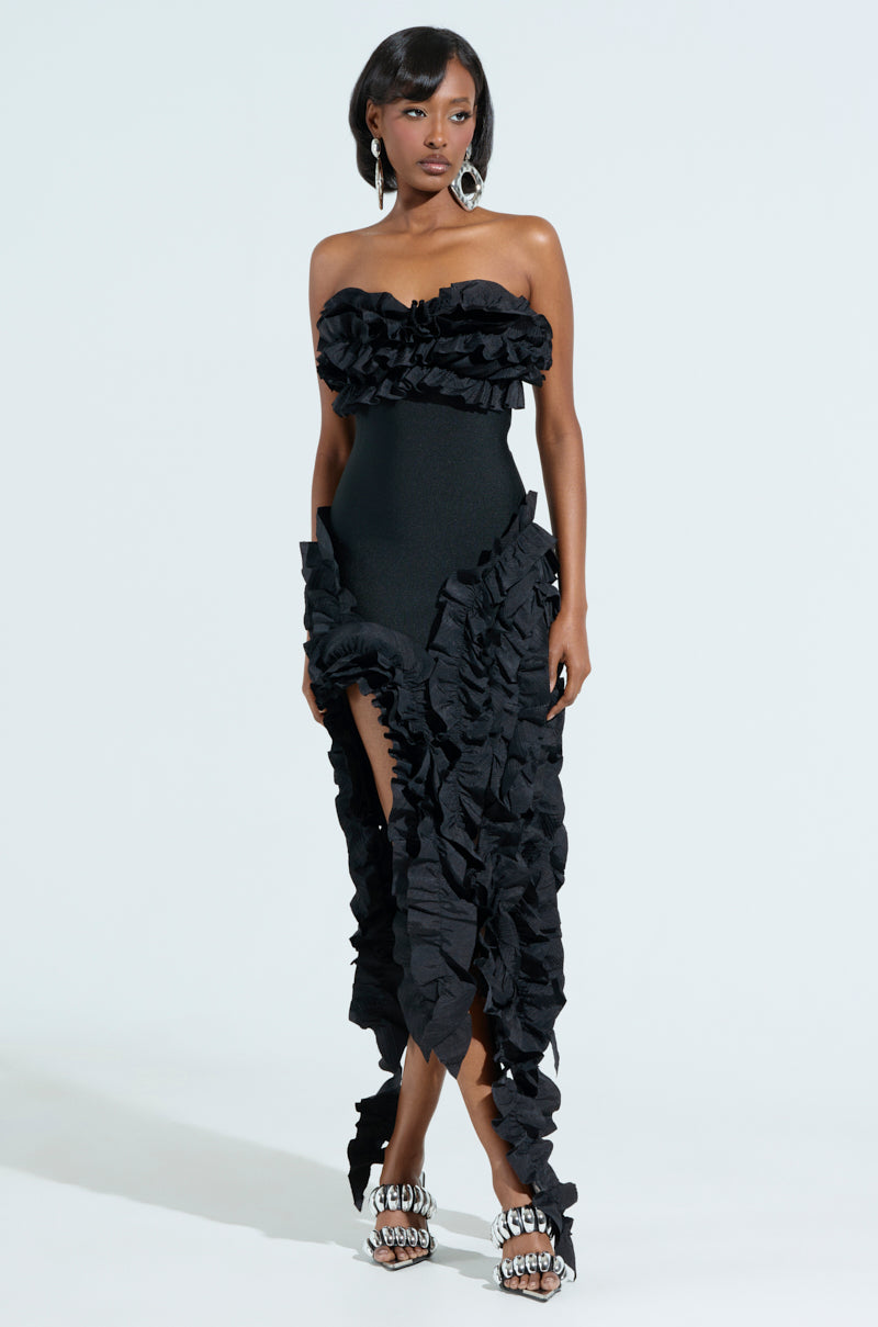 CITY LIGHTS RUFFLE MAXI DRESS