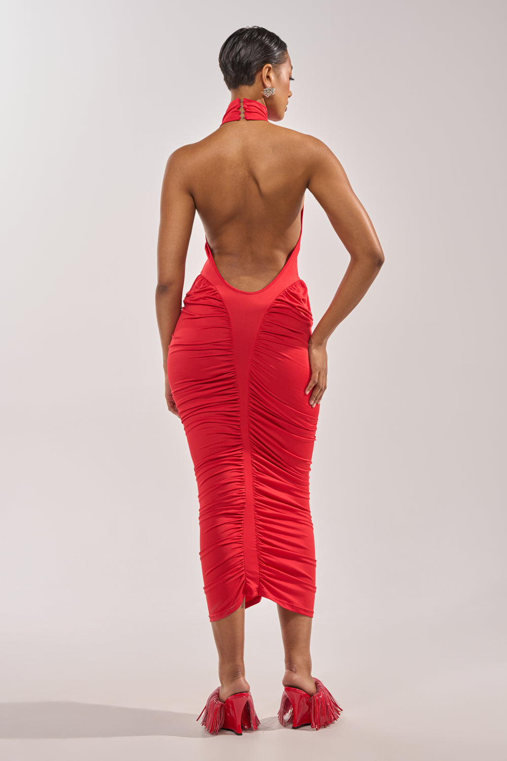 HIPS DON'T LIE RUCHED MAXI DRESS IN RED