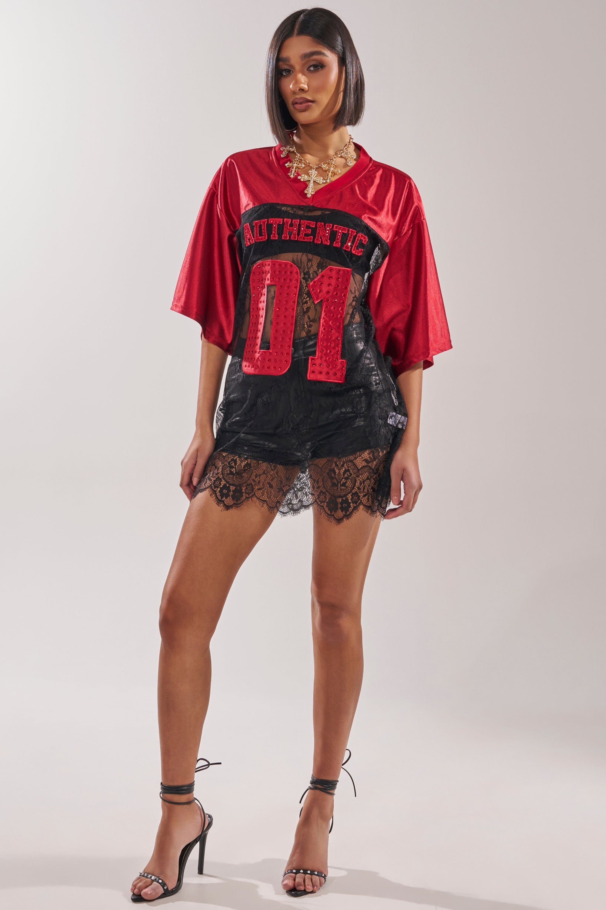 IT GIRL LACE JERSEY DRESS