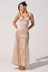 FIND ME AT MIDNIGHT SATIN MAXI DRESS IN BLUSH