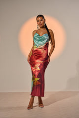 WORK OF ART SATIN MAXI DRESS