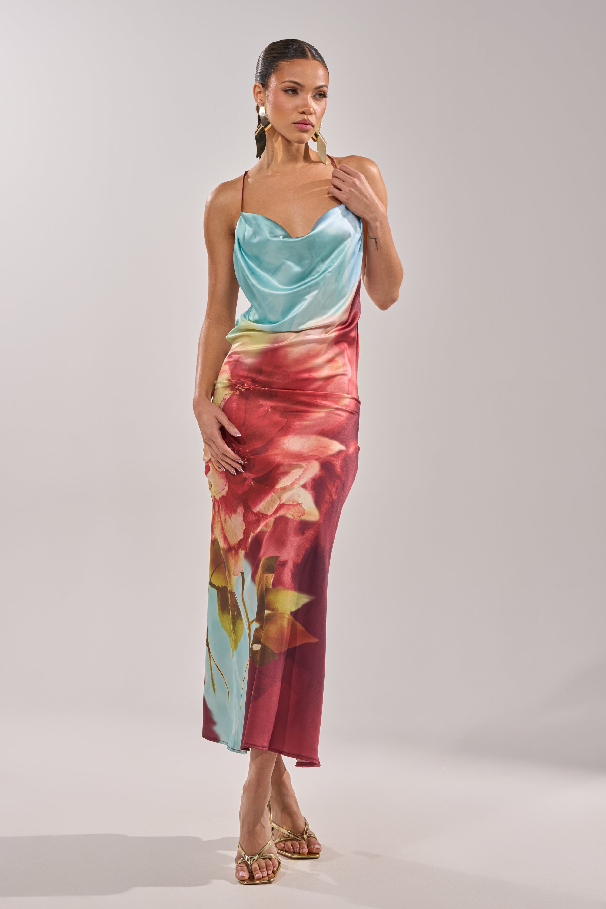 WORK OF ART SATIN MAXI DRESS