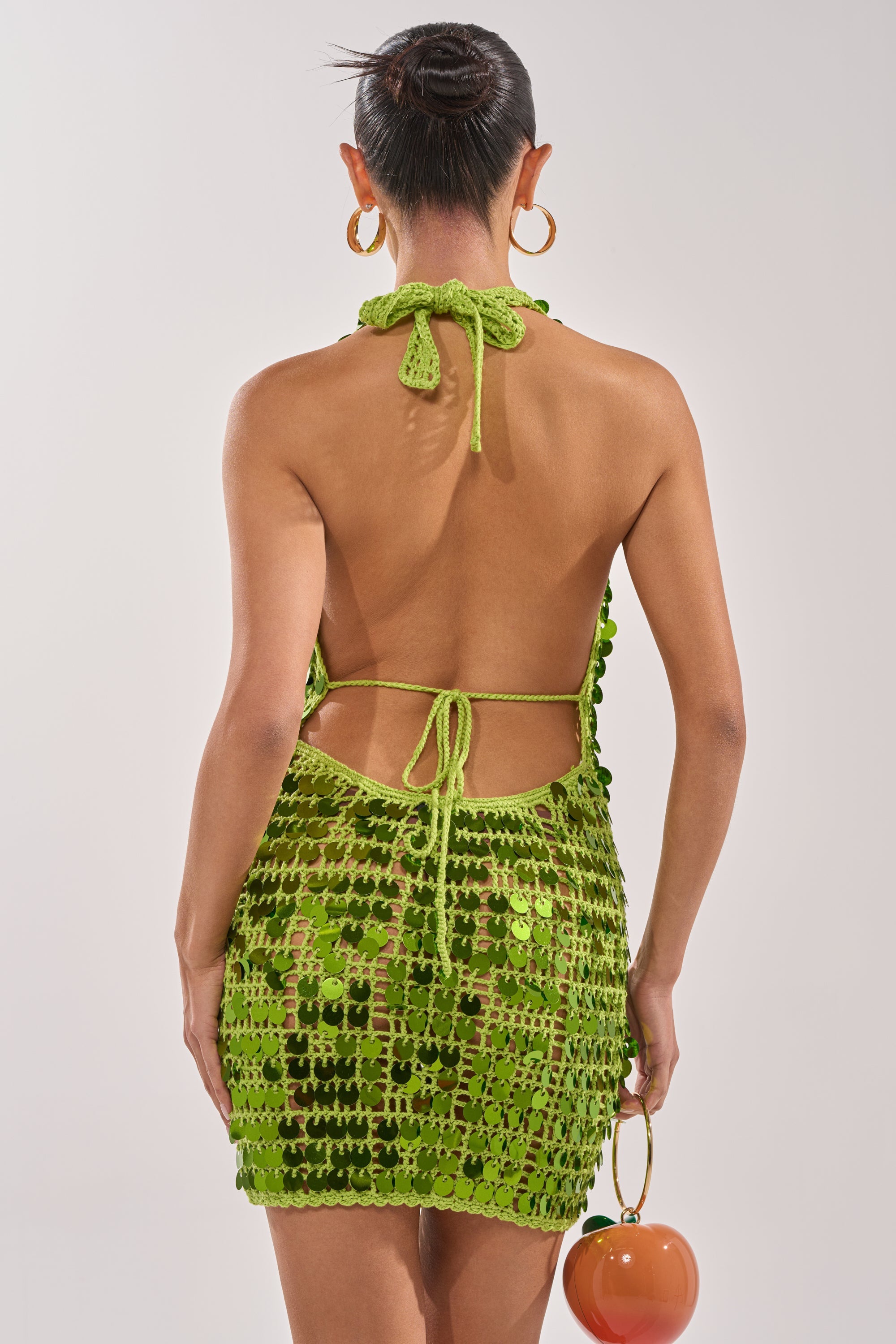 ARIEL SEQUIN CROCHET MINI DRESS IN GREEN
