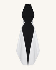 Monochrome Paneled Maxi Dress – Black