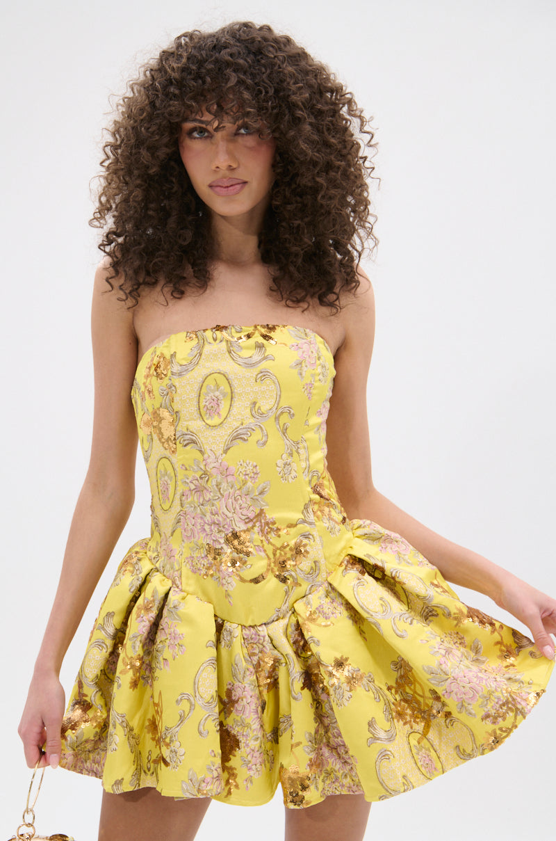 CRAZY IN LOVE BROCADE MINI DRESS