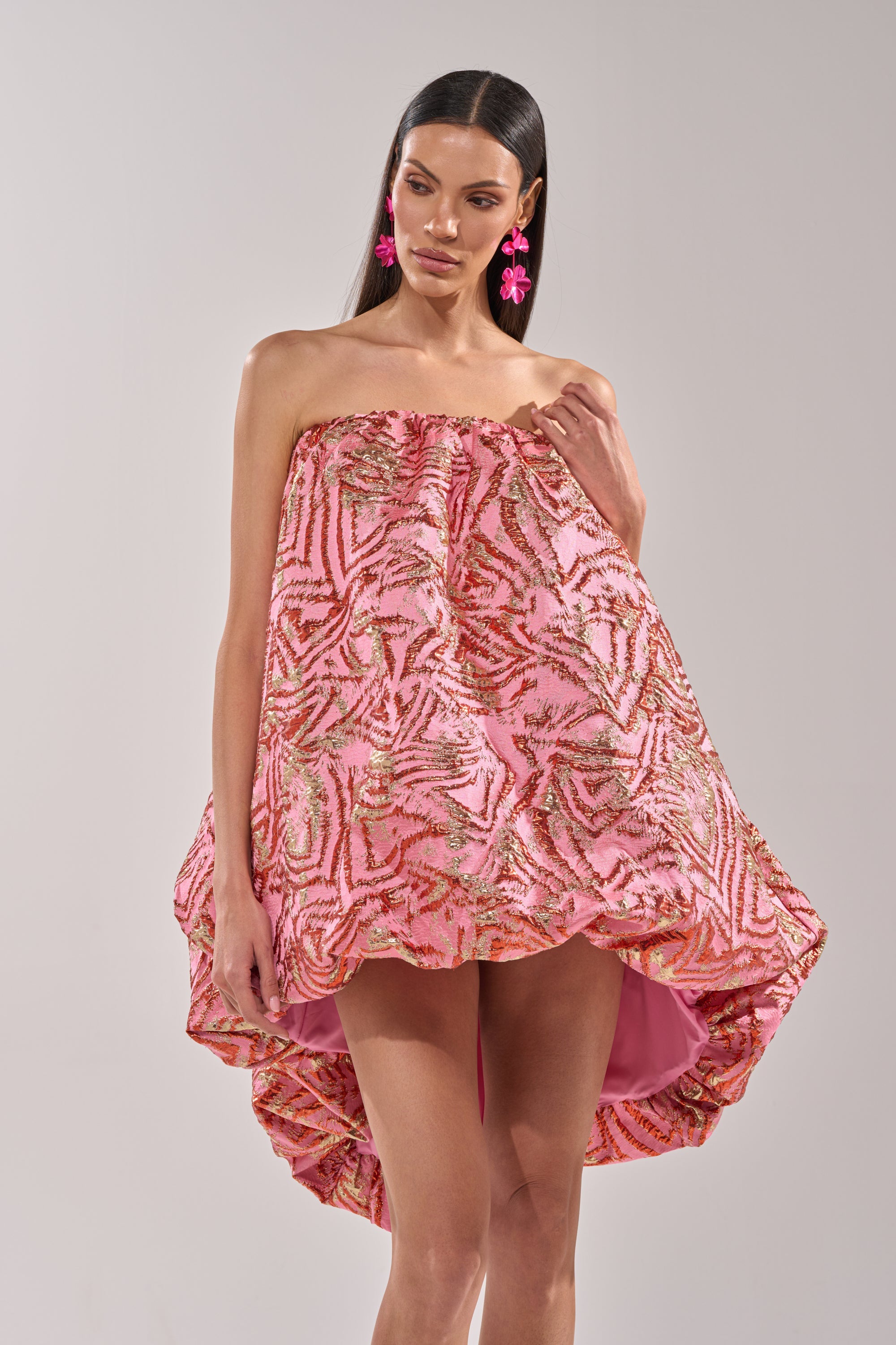 LOVER GIRL BROCADE BUBBLE DRESS IN PINK