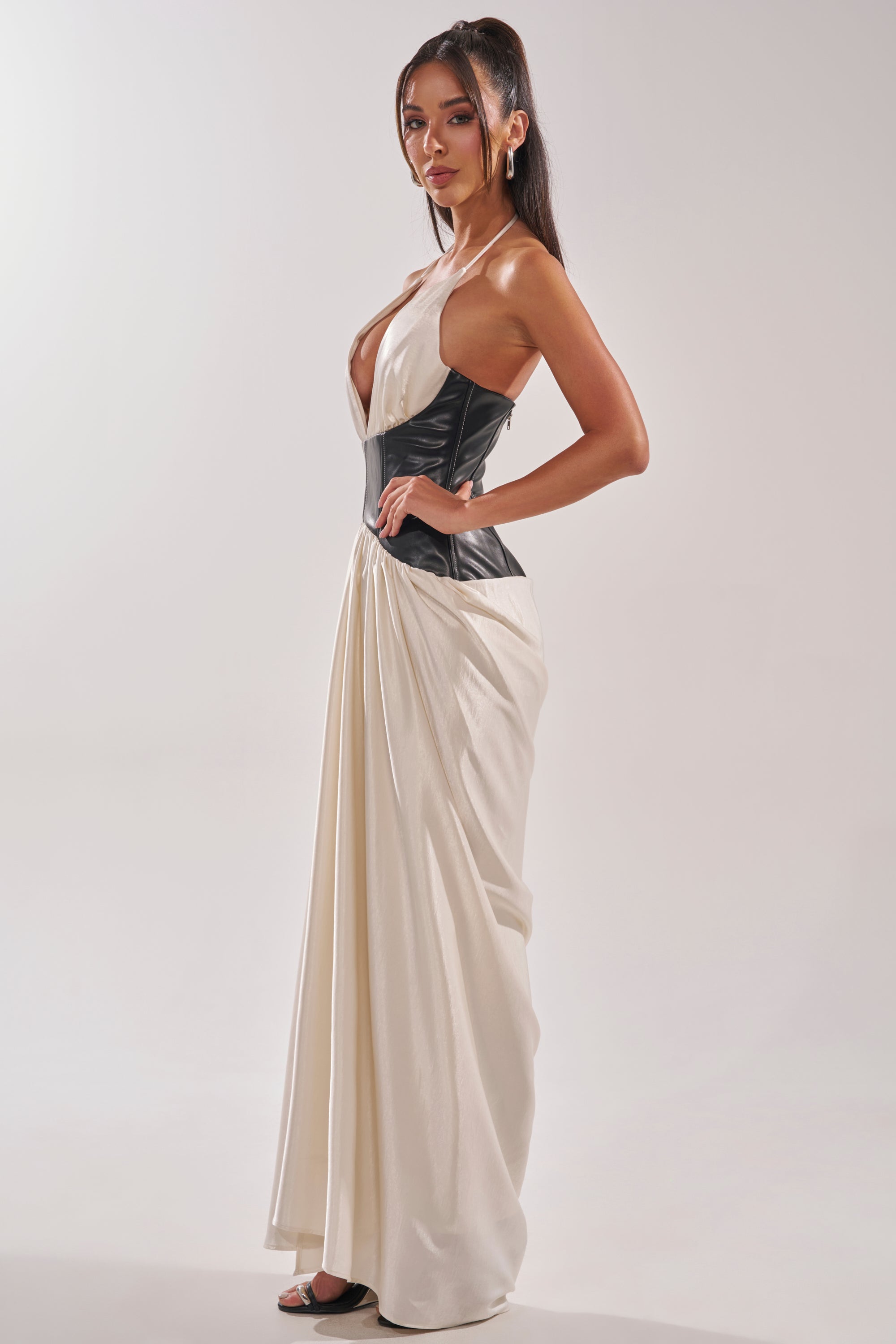 SCARLETT HALTER LEATHER CORSET MAXI DRESS