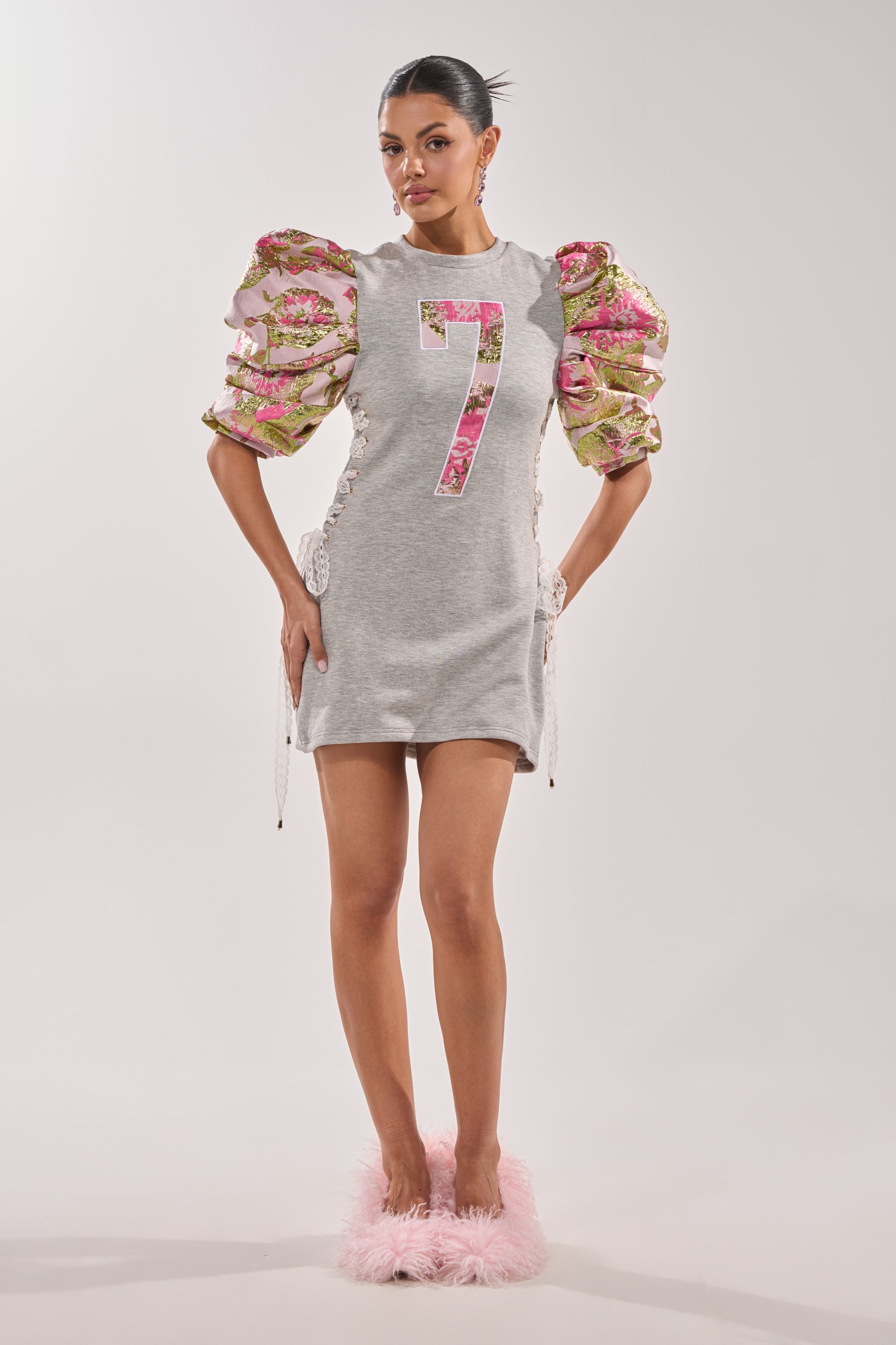 GAME CHANGER BROCADE LACE UP MINI DRESS