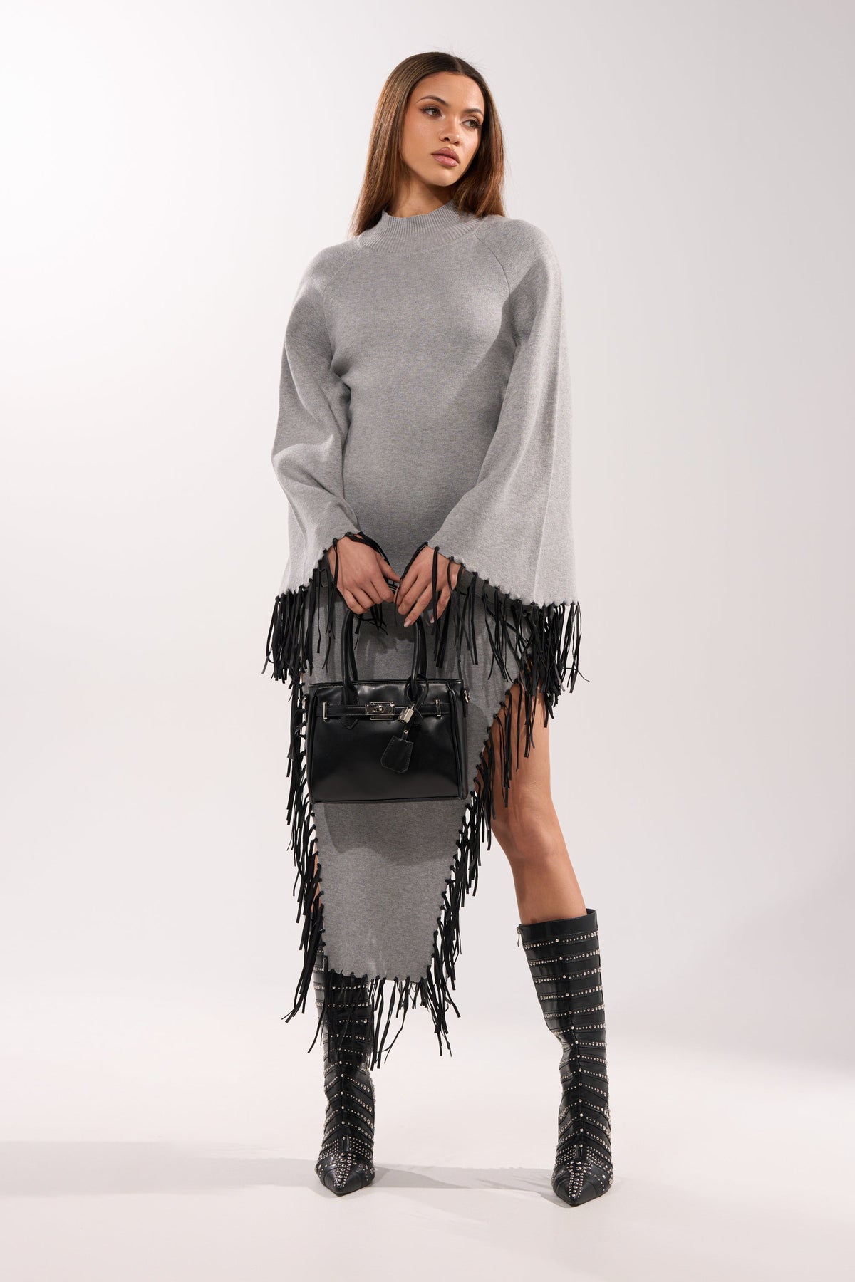SWEATER WEATHER KNIT MIDI DRESS IN GREY