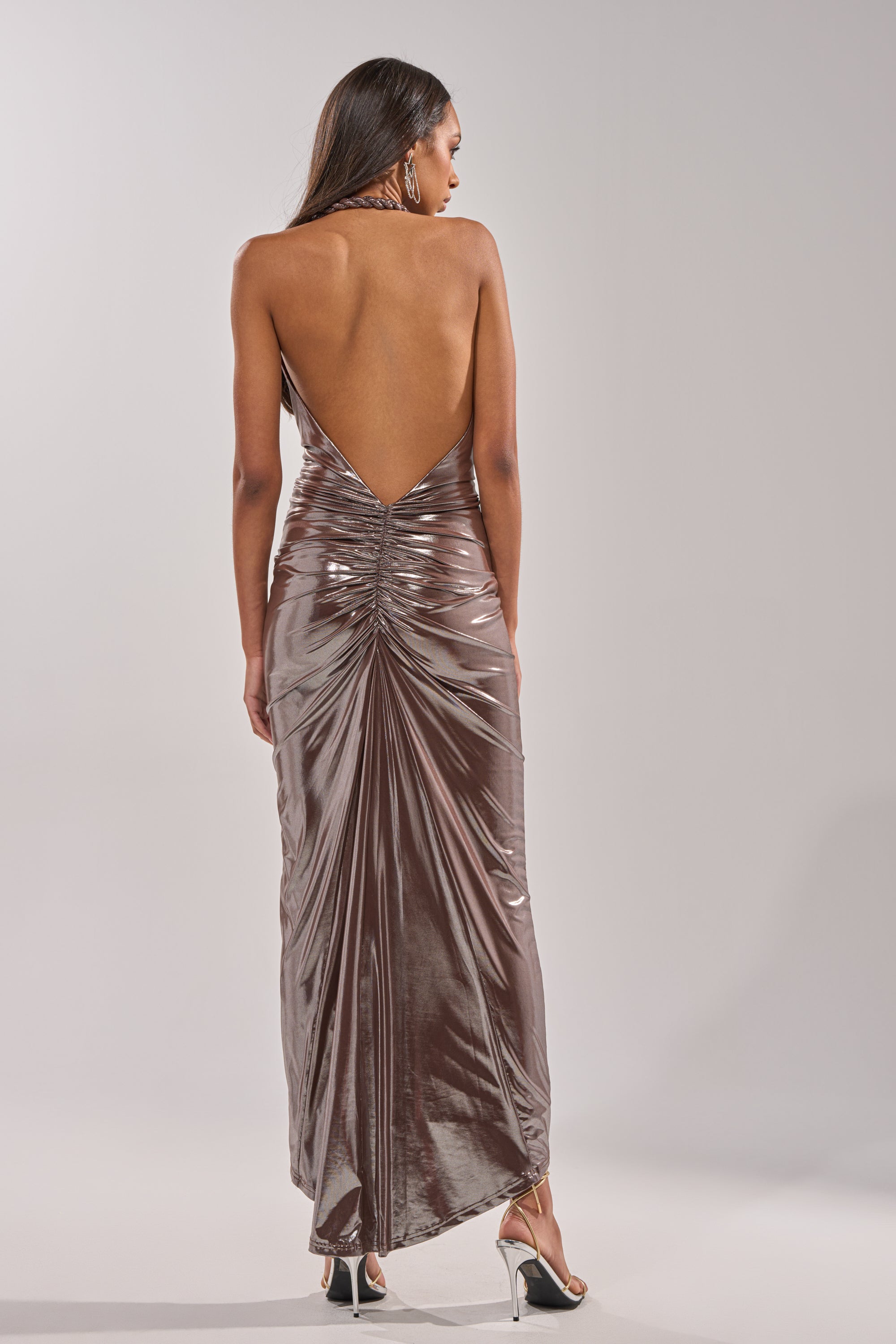 ATHENA METALLIC HALTER NECK MAXI DRESS