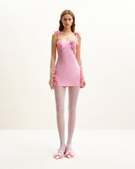 Elaina Pink Rosette Applique Mini Dress-Pink