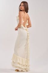 LOVE ME OR LOSE ME RUFFLE MAXI DRESS IN IVORY