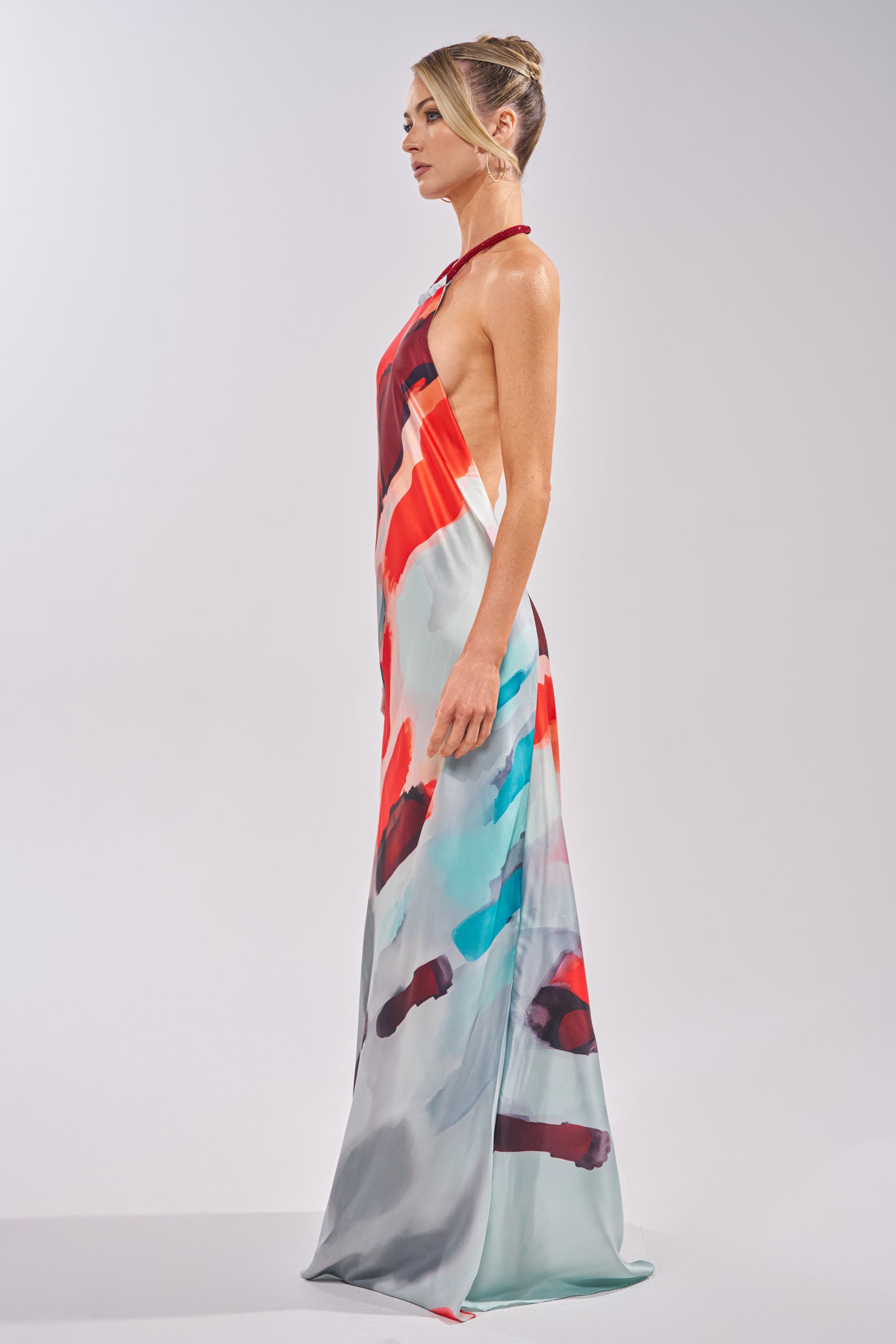 CHIC IS ME SATIN MAXI DRESS IN MULTI