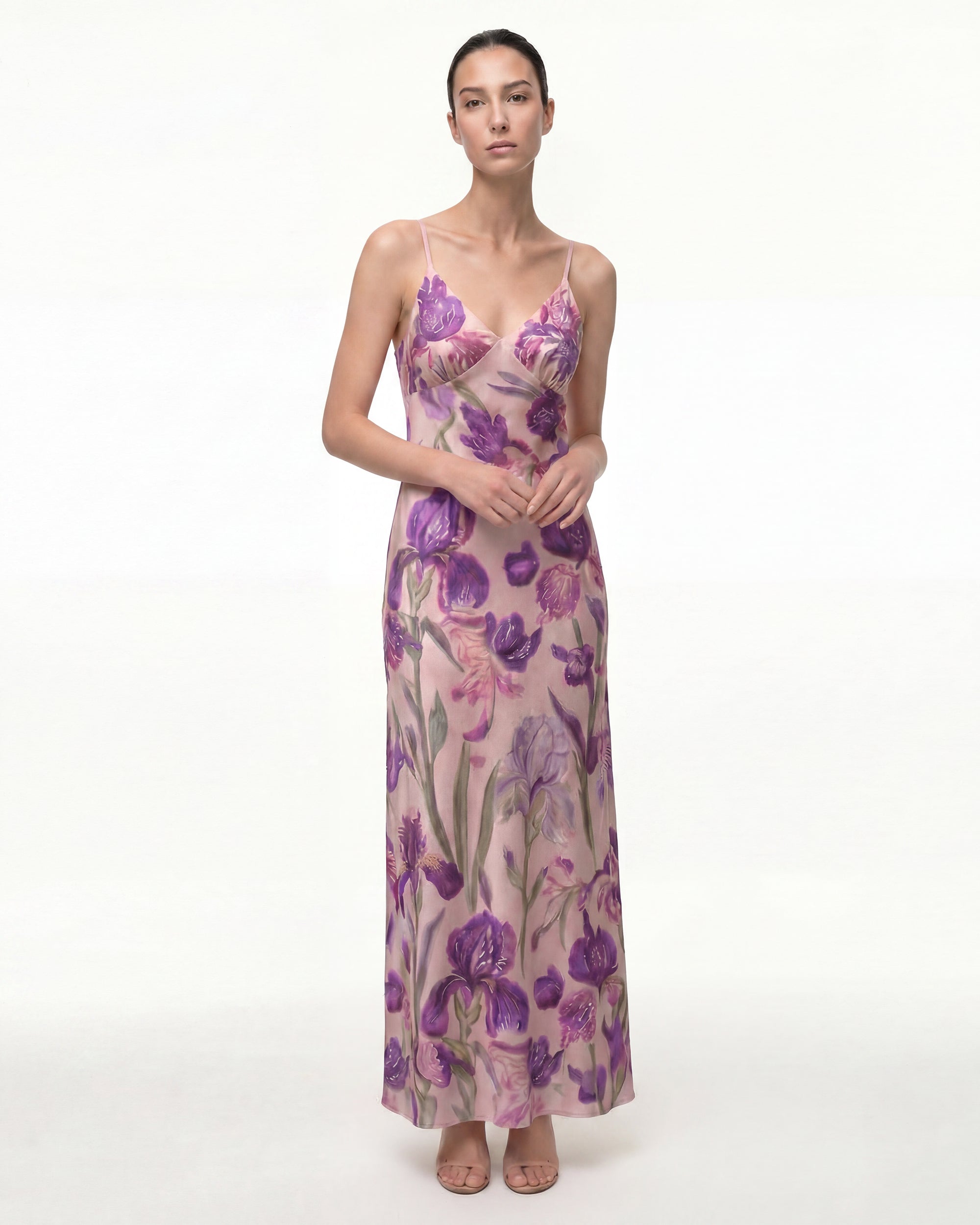 Iris Motif Satin Slip Gown- Purple Pink
