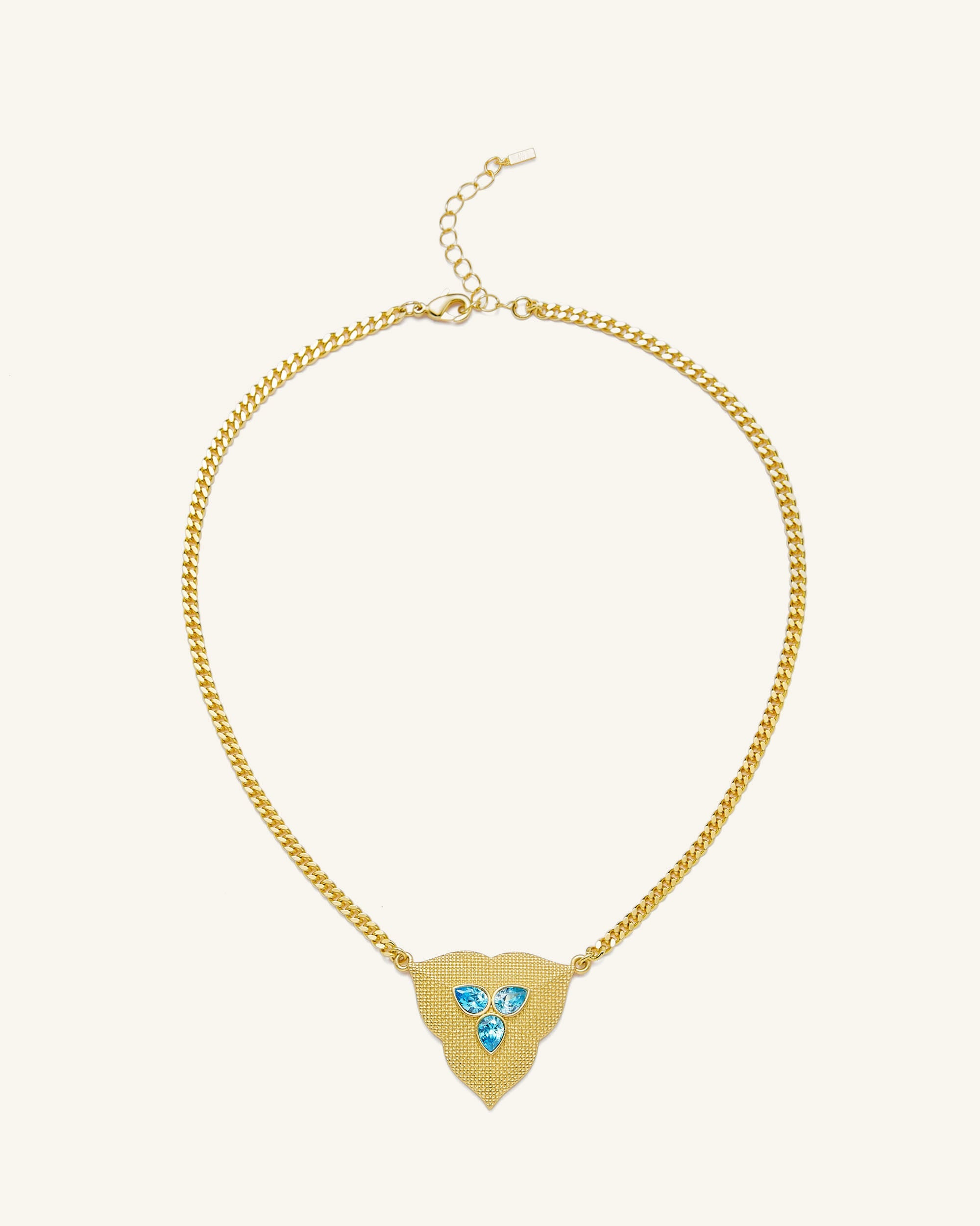 Leaf Pendant Necklace - 18ct Gold Plated & Aquamarine Zircon