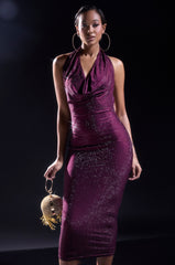 POPPIN' BOTTLES RHINESTONE MAXI DRESS IN PURPLE