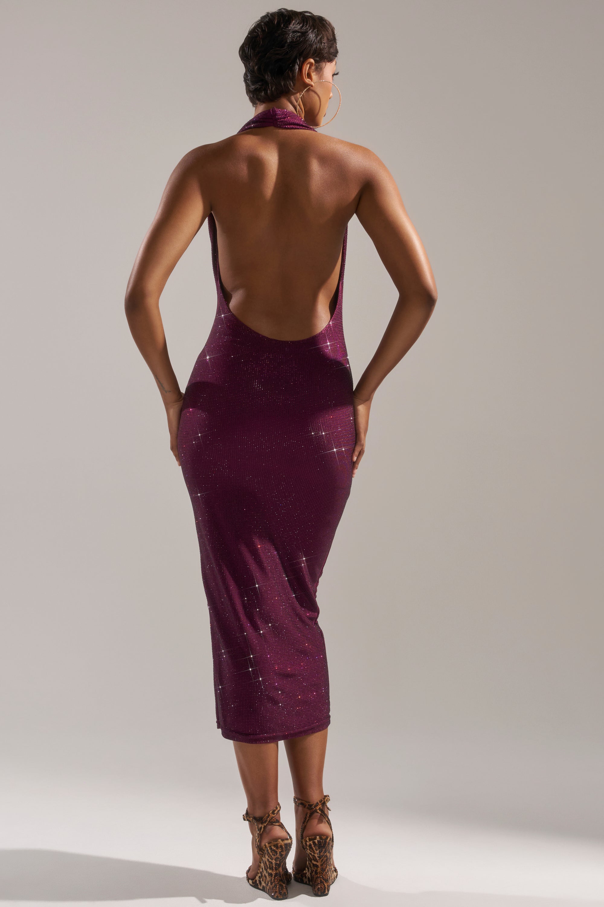 POPPIN' BOTTLES RHINESTONE MAXI DRESS IN PURPLE
