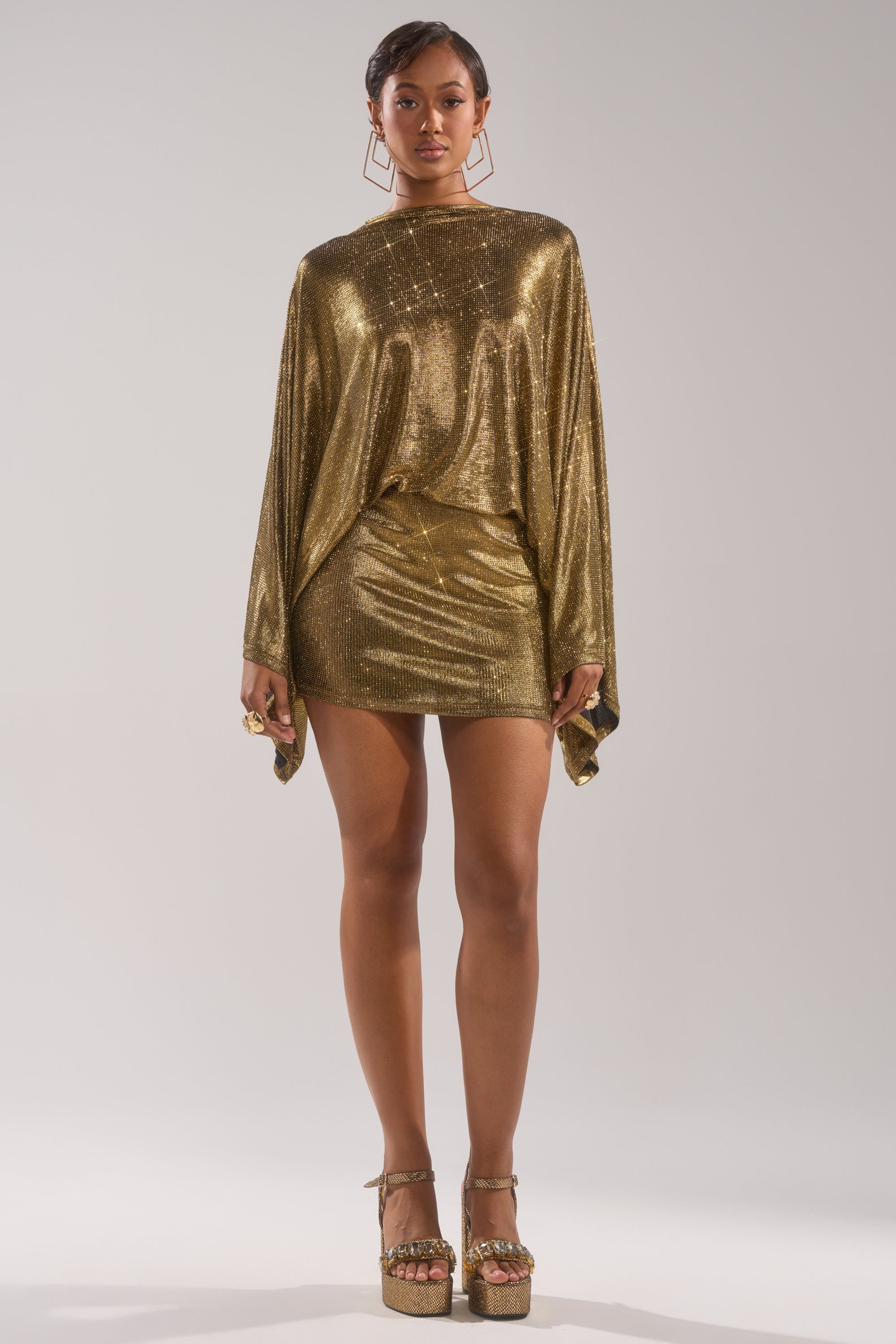 GOLDEN HOUR RHINESTONE MINI DRESS
