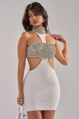 RICH AF RHINESTONE CUTOUT MINI DRESS