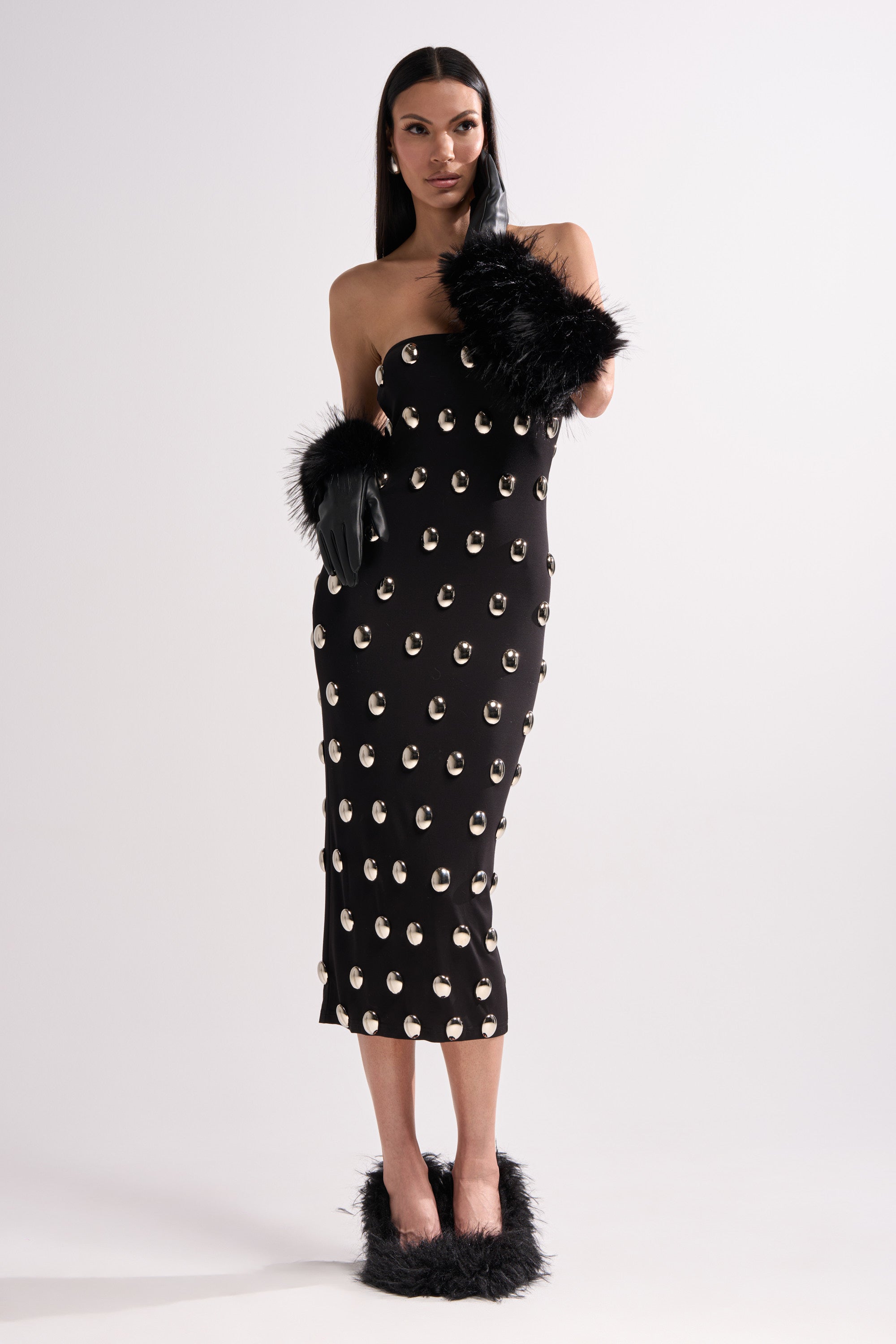 TIME AFTER TIME MIDI DRESS WITH METAL DETAILING
