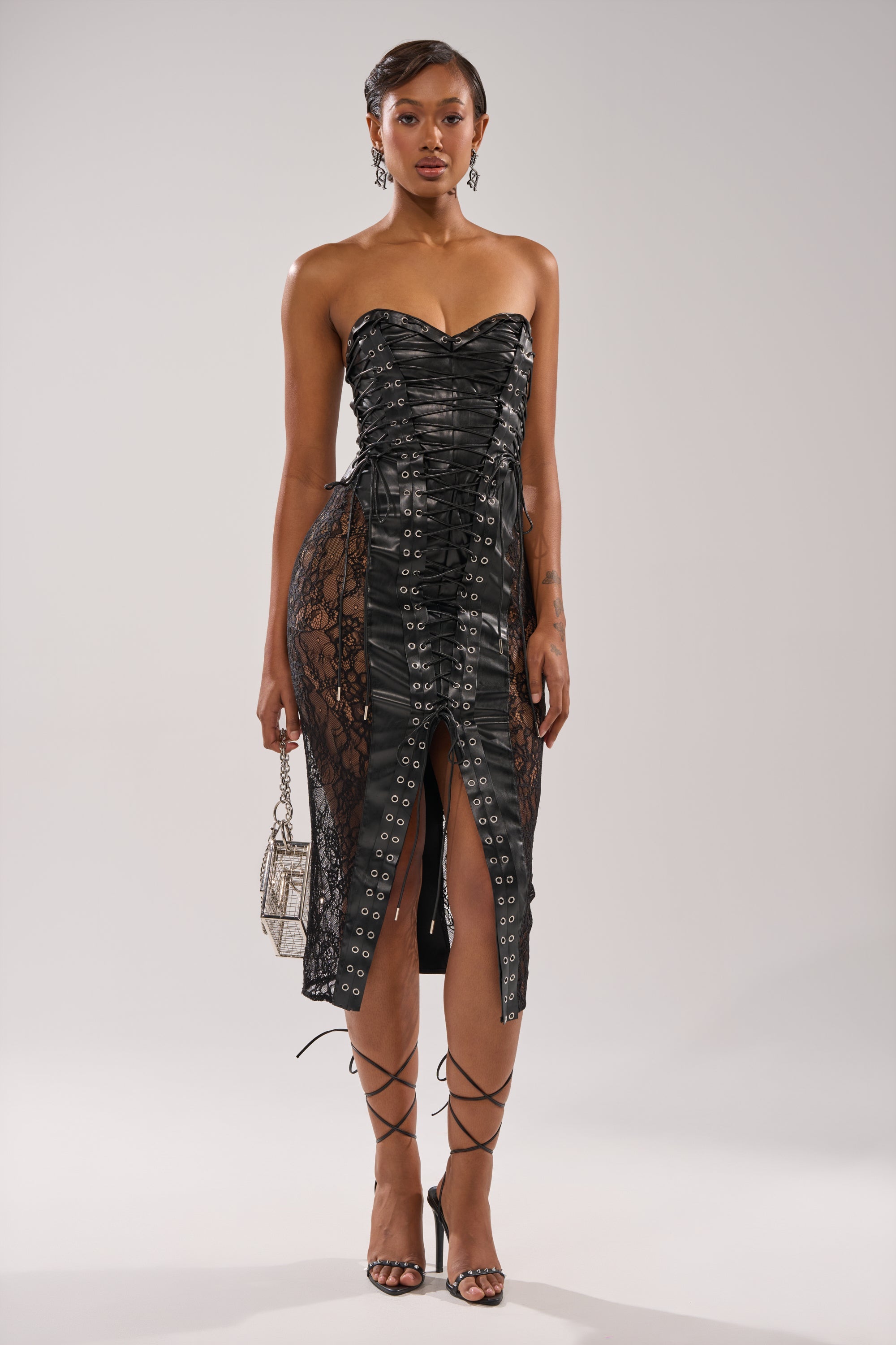 PUNK ROCK LEATHER MIDI DRESS