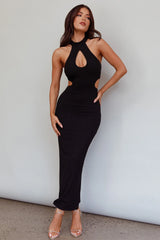 Estella Keyhole Ribbed Midi Dress Black