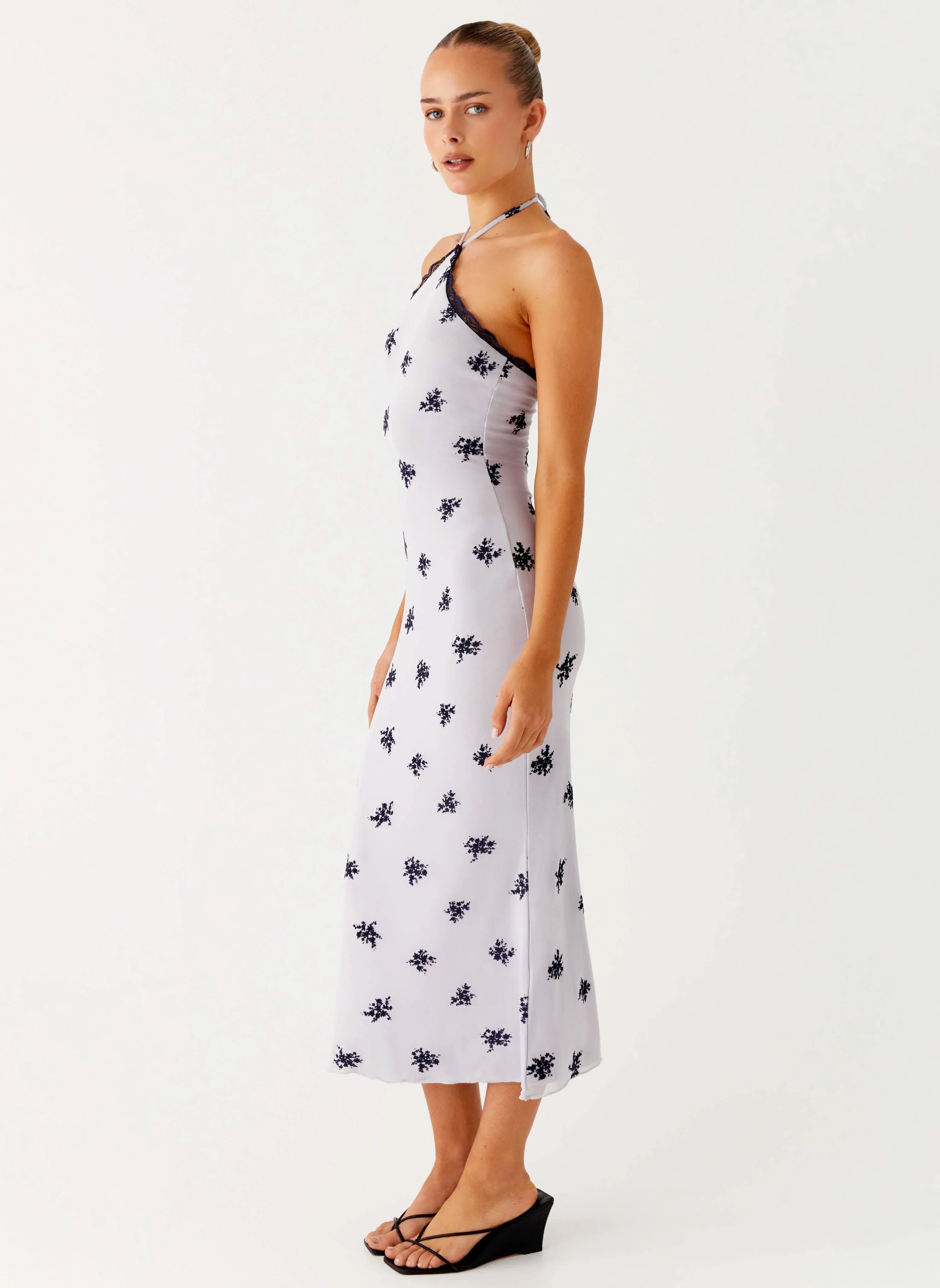 Nestel Flock Halter Midi Dress - Lilac