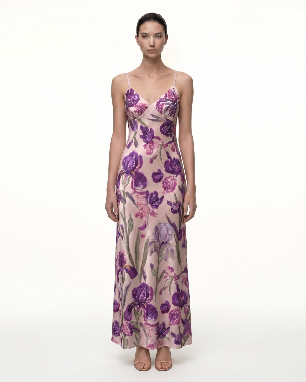 Iris Motif Satin Slip Gown- Purple Pink