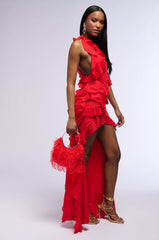 READY TO PARTY RUFFLED HIGH LOW MINI DRESS